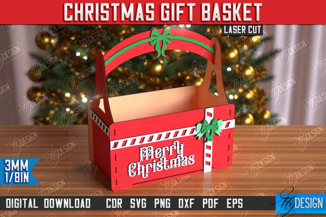 Christmas Gift Basket Laser Cut | Gift Basket with Handle | Holidays Gift Idea | CNC File SVG Fly Design 
