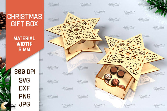 Christmas Gift Box Laser Cut. 3D Favor Box SVG Design SVG Evgenyia Guschina 
