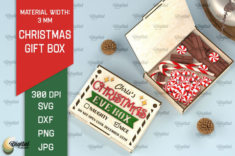Christmas Gift Box Laser Cut. 3D Xmas Eve Box SVG SVG Evgenyia Guschina 