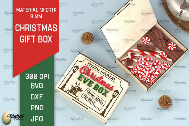 Christmas Gift Box Laser Cut. 3D Xmas Eve Box SVG SVG Evgenyia Guschina 