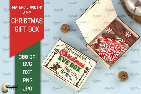 Christmas Gift Box Laser Cut. 3D Xmas Eve Box SVG SVG Evgenyia Guschina 