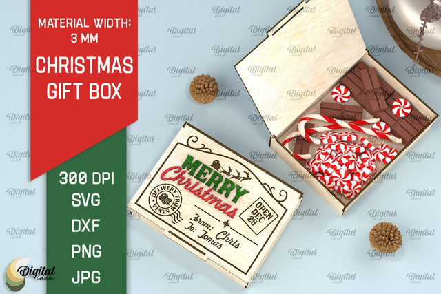 Christmas Gift Box Laser Cut. 3D Xmas Eve Box SVG SVG Evgenyia Guschina 