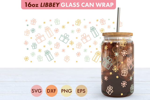 Christmas Gift Box Pattern SVG PNG 16 oz Libbey Glass Can SVG Freeling Design House 