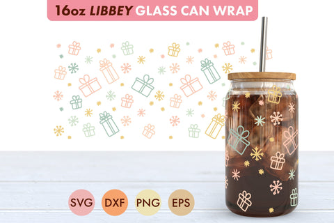 Christmas Gift Box Pattern SVG PNG 16 oz Libbey Glass Can SVG Freeling Design House 