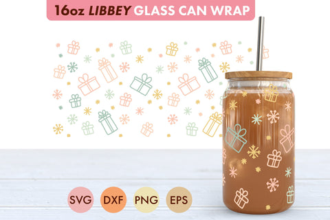 Christmas Gift Box Pattern SVG PNG 16 oz Libbey Glass Can SVG Freeling Design House 
