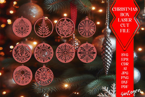 Christmas Gift Box With 10 Ornaments SVG Laser Cut Set SVG Sintegra 