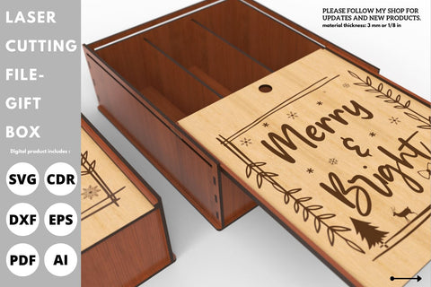 Christmas Gift Box with 3 divider | laser cut file | svg paper cut | cricut | glowforge file SVG tofigh4lang 