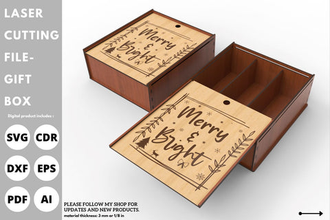 Christmas Gift Box with 3 divider | laser cut file | svg paper cut | cricut | glowforge file SVG tofigh4lang 