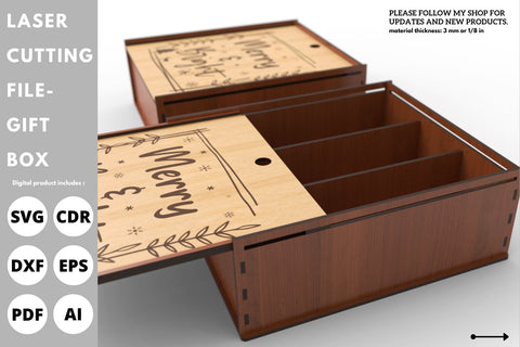 Christmas Gift Box with 3 divider | laser cut file | svg paper cut | cricut | glowforge file SVG tofigh4lang 