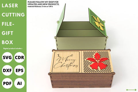 Christmas gift Box with dividers | laser cut file | svg paper cut | cricut | glowforge file SVG tofigh4lang 