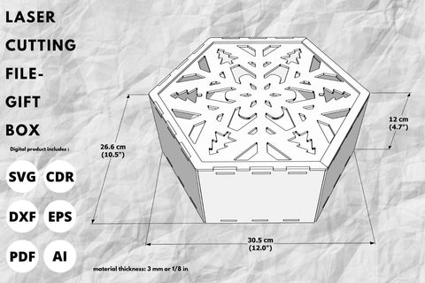 Christmas gift box with snowflake and tree lid | laser cut file | svg paper cut | cricut | glowforge file SVG tofigh4lang 