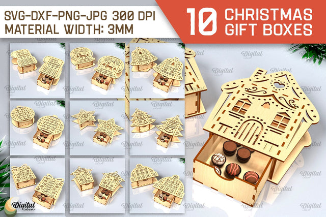 Christmas Gift Boxes Laser Cut Bundle. 3D Favor Boxes SVG SVG Evgenyia Guschina 
