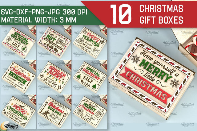Christmas Gift Boxes Laser Cut Bundle. 3D Xmas Eve Box SVG SVG Evgenyia Guschina 