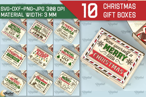 Christmas Gift Boxes Laser Cut Bundle. 3D Xmas Eve Box SVG SVG Evgenyia Guschina 