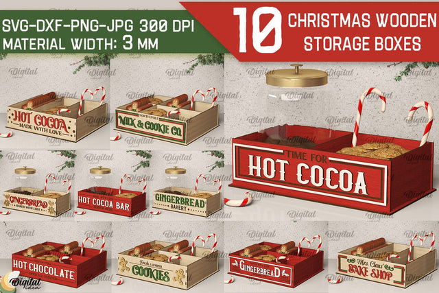 Christmas Gift Boxes LaserCut Bundle. Xmas Storage Boxes SVG SVG Evgenyia Guschina 