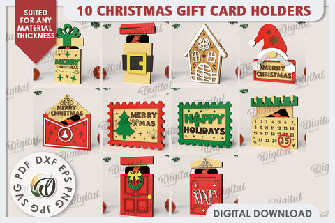 Christmas Gift Card Holders Laser Cut Bundle. Christmas Gift SVG Evgenyia Guschina 