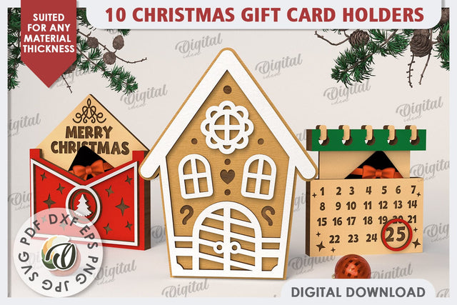 Christmas Gift Card Holders Laser Cut Bundle. Christmas Gift SVG Evgenyia Guschina 