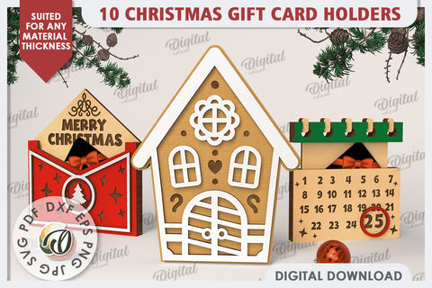 Christmas Gift Card Holders Laser Cut Bundle. Christmas Gift SVG Evgenyia Guschina 