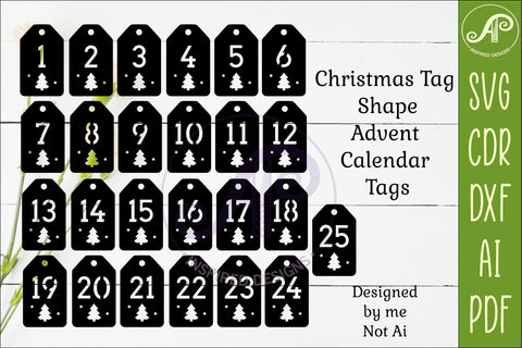 Christmas Gift Tag Advent Calendar SVG, Laser Cut Number SVG APInspireddesigns 