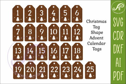 Christmas Gift Tag Advent Calendar SVG, Laser Cut Number SVG APInspireddesigns 
