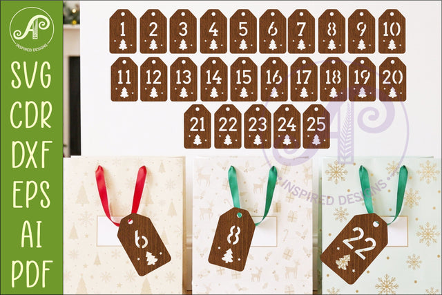 Christmas Gift Tag Advent Calendar SVG, Laser Cut Number SVG APInspireddesigns 