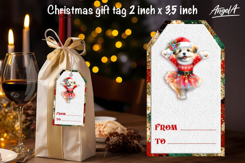 Christmas gift tag, Christmas animal image, dancing dog PNG Sublimation Angelina Semenova 