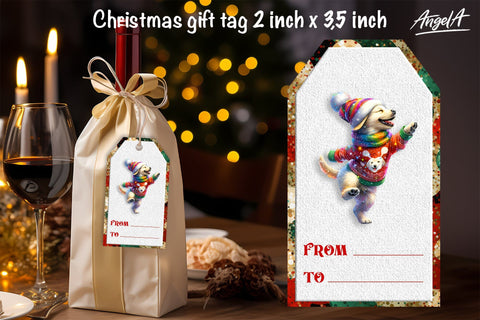 Christmas gift tag, Christmas animal image, dancing dog PNG Sublimation Angelina Semenova 