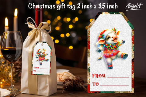 Christmas gift tag, Christmas animal image, funny cow PNG Sublimation Angelina Semenova 