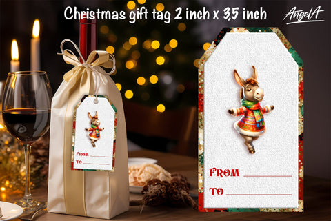 Christmas gift tag, Christmas animal image, funny donkey PNG Sublimation Angelina Semenova 