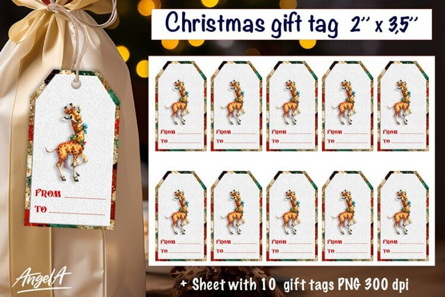 Christmas gift tag, Christmas animal image, funny giraffe Sublimation Angelina Semenova 