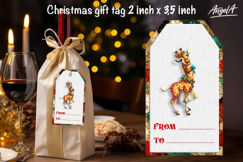 Christmas gift tag, Christmas animal image, funny giraffe Sublimation Angelina Semenova 