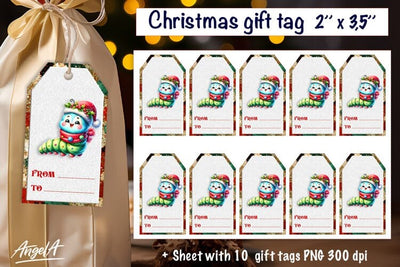 Christmas gift tag, Christmas animal images, caterpillar PNG Sublimation Angelina Semenova 