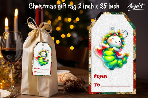 Christmas gift tag, Christmas animal images, caterpillar PNG Sublimation Angelina Semenova 