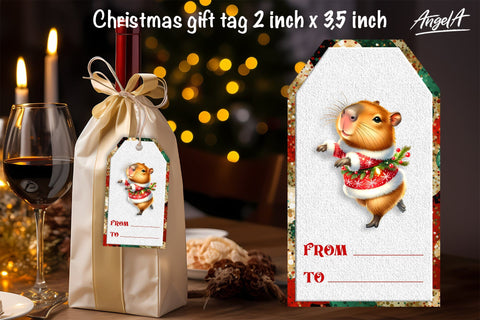 Christmas gift tag, Christmas animal images, cute capybara Sublimation Angelina Semenova 