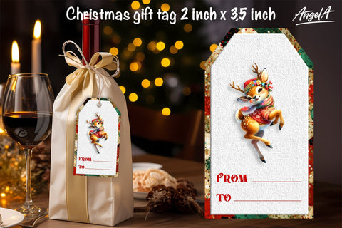 Christmas gift tag, Christmas animal images, cute deer Sublimation Angelina Semenova 