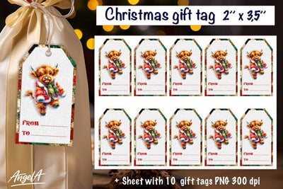 Christmas gift tag, Christmas animal images, highland cow Sublimation Angelina Semenova 