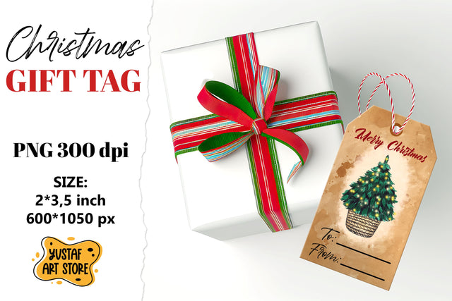 Christmas Gift Tag. Christmas tree watercolor design Sublimation Yustaf Art Store 