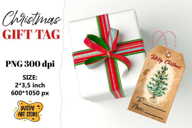 Christmas Gift Tag. Christmas tree watercolor design Sublimation Yustaf Art Store 