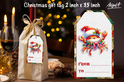 Christmas gift tag, crab illustrations, sea animals PNG Sublimation Angelina Semenova 