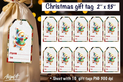 Christmas gift tag, funny duck PNG Funny farm animals Sublimation Angelina Semenova 