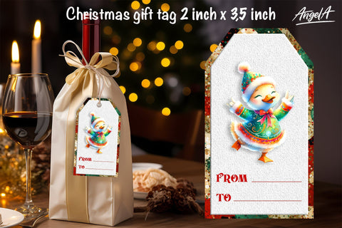 Christmas gift tag, funny duck PNG Funny farm animals Sublimation Angelina Semenova 