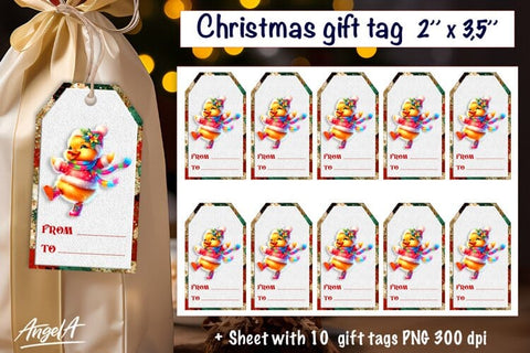 Christmas gift tag, funny duck PNG Funny farm animals Sublimation Angelina Semenova 