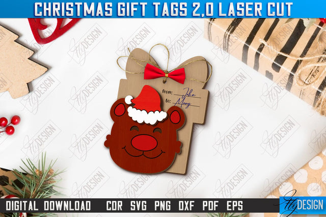Christmas Gift Tag Laser Cut, Christmas Ornament, Xmas Gift Tag SVG, Personalized Christmas Present Label, Santa Claus SVG SVG Fly Design 