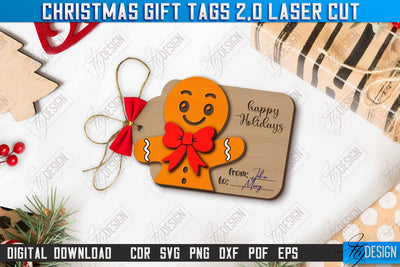 Christmas Gift Tag Laser Cut, Christmas Ornament, Xmas Gift Tag SVG, Personalized Christmas Present Label, Santa Claus SVG SVG Fly Design 