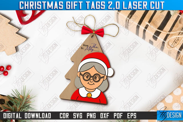 Christmas Gift Tag Laser Cut, Christmas Ornament, Xmas Gift Tag SVG, Personalized Christmas Present Label, Santa Claus SVG SVG Fly Design 