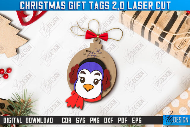 Christmas Gift Tag Laser Cut, Christmas Ornament, Xmas Gift Tag SVG, Personalized Christmas Present Label, Santa Claus SVG SVG Fly Design 