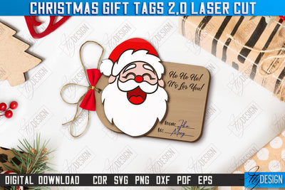 Christmas Gift Tag Laser Cut, Christmas Ornament, Xmas Gift Tag SVG, Personalized Christmas Present Label, Santa Claus SVG SVG Fly Design 