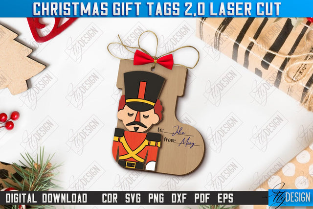 Christmas Gift Tag Laser Cut, Christmas Ornament, Xmas Gift Tag SVG, Personalized Christmas Present Label, Santa Claus SVG SVG Fly Design 
