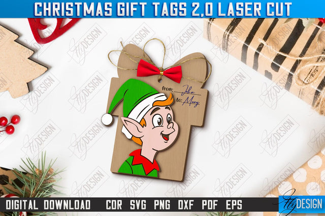 Christmas Gift Tag Laser Cut, Christmas Ornament, Xmas Gift Tag SVG, Personalized Christmas Present Label, Santa Claus SVG SVG Fly Design 