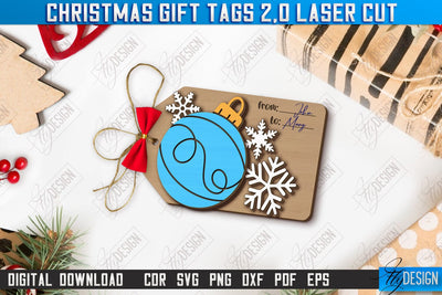 Christmas Gift Tag Laser Cut, Christmas Ornament, Xmas Gift Tag SVG, Personalized Christmas Present Label, Santa Claus SVG SVG Fly Design 